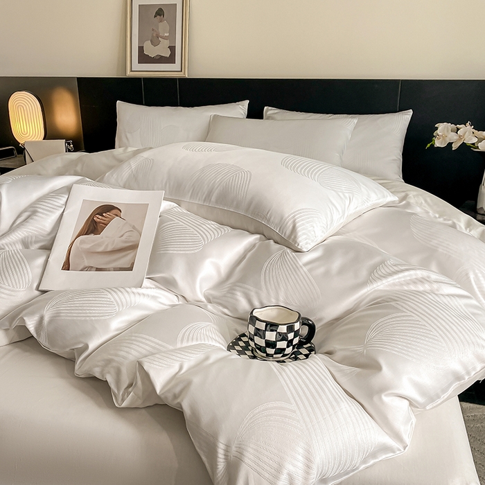 91家纺网 家纺一手货源 找家纺 琪格格纺织 2026新款纯棉全棉60s贡缎轻奢大提花四件套 纯棉贡缎 苏乡本白