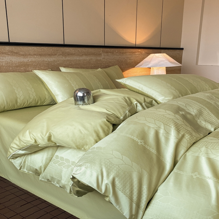 91家纺网 家纺一手货源 找家纺 琪格格纺织 2026新款纯棉全棉60s贡缎轻奢大提花四件套 纯棉贡缎 麦穗绿