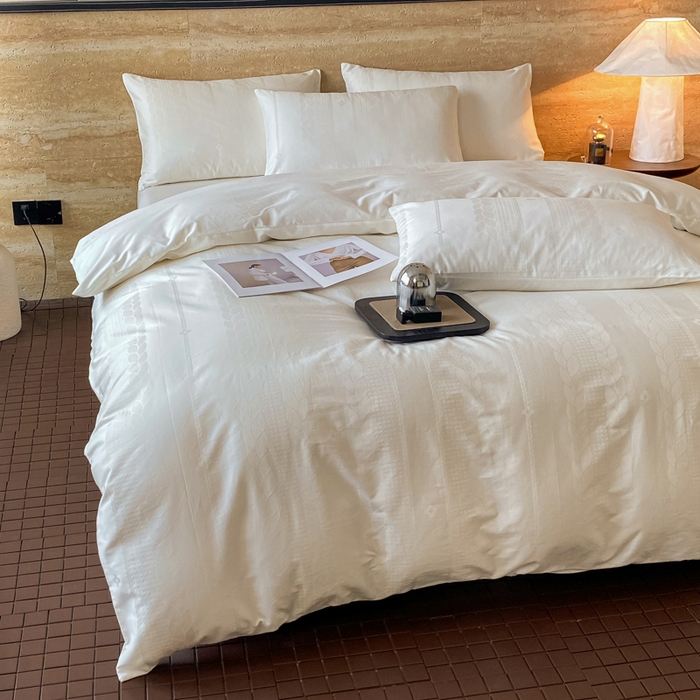 91家纺网 家纺一手货源 找家纺 琪格格纺织 2026新款纯棉全棉60s贡缎轻奢大提花四件套 纯棉贡缎 麦穗白