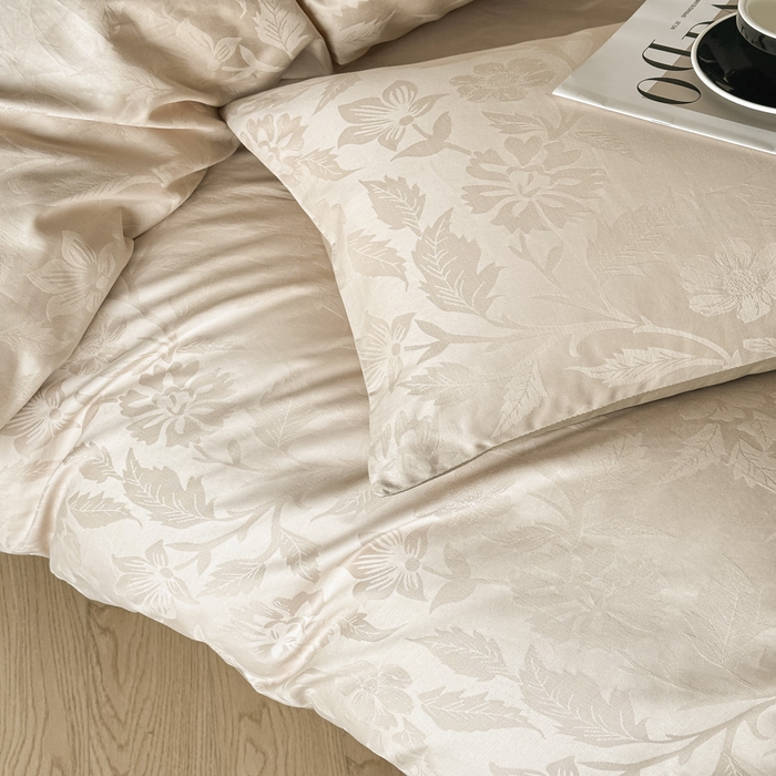 91家纺网 家纺一手货源 找家纺 琪格格纺织 2026新款纯棉全棉60s贡缎轻奢大提花四件套 纯棉贡缎 风浅浅棕