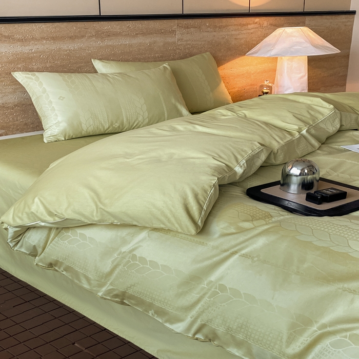 91家纺网 家纺一手货源 找家纺 琪格格纺织 2026新款纯棉全棉60s贡缎轻奢大提花四件套 纯棉贡缎 麦穗绿