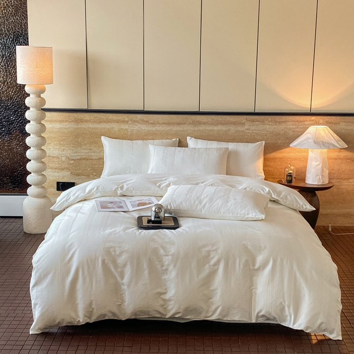 91家纺网 家纺一手货源 找家纺 琪格格纺织 2026新款纯棉全棉60s贡缎轻奢大提花四件套 纯棉贡缎 麦穗白