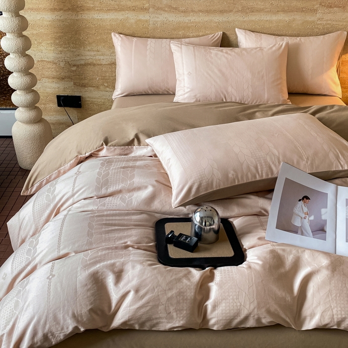 91家纺网 家纺一手货源 找家纺 琪格格纺织 2026新款纯棉全棉60s贡缎轻奢大提花四件套 纯棉贡缎 麦穗咖