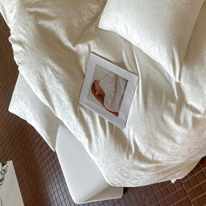 91家纺网 家纺一手货源 找家纺 琪格格纺织 2026新款纯棉全棉60s贡缎轻奢大提花四件套 纯棉贡缎 清影本白