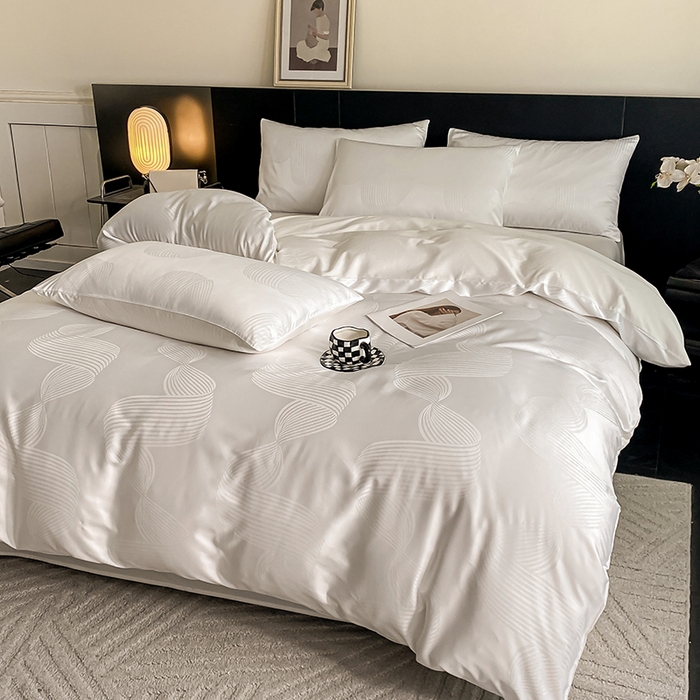 91家纺网 家纺一手货源 找家纺 琪格格纺织 2026新款纯棉全棉60s贡缎轻奢大提花四件套 纯棉贡缎 苏乡本白