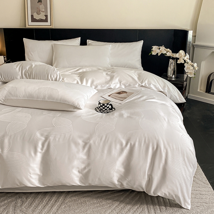 91家纺网 家纺一手货源 找家纺 琪格格纺织 2026新款纯棉全棉60s贡缎轻奢大提花四件套 纯棉贡缎 苏乡本白