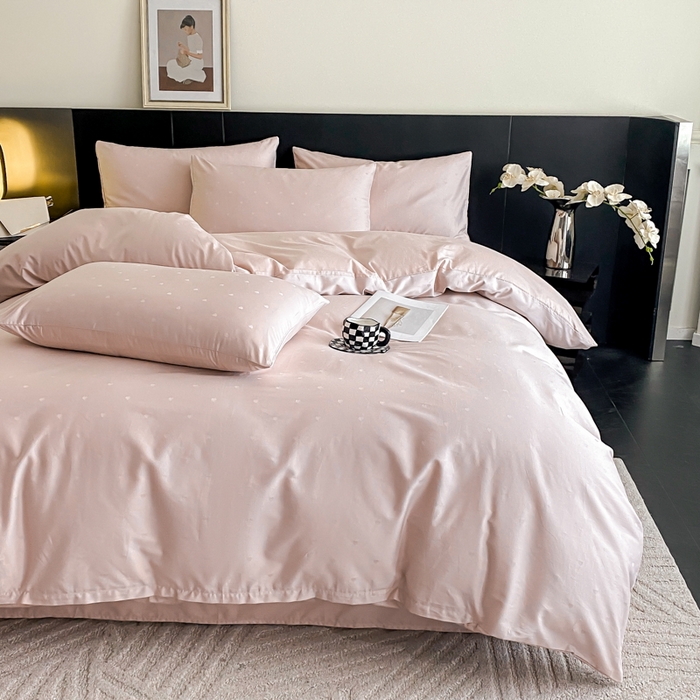 91家纺网 家纺一手货源 找家纺 琪格格纺织 2026新款纯棉全棉60s贡缎轻奢大提花四件套 纯棉贡缎提花 小爱心香芋紫