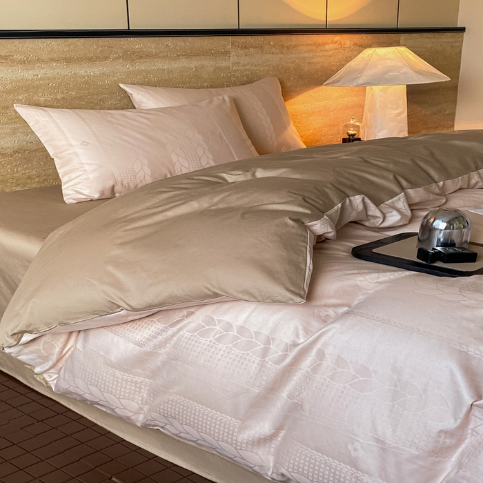 91家纺网 家纺一手货源 找家纺 琪格格纺织 2026新款纯棉全棉60s贡缎轻奢大提花四件套 纯棉贡缎 麦穗咖