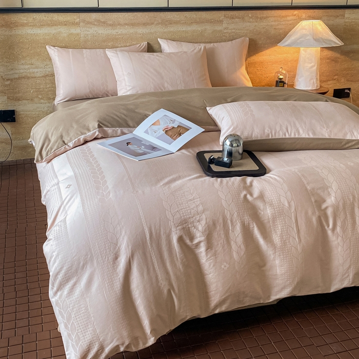 91家纺网 家纺一手货源 找家纺 琪格格纺织 2026新款纯棉全棉60s贡缎轻奢大提花四件套 纯棉贡缎 麦穗咖