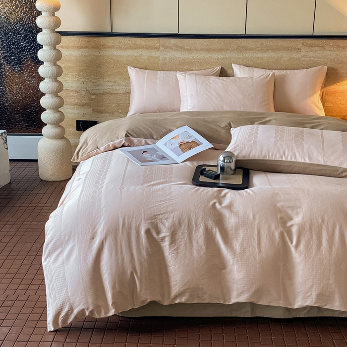 91家纺网 家纺一手货源 找家纺 琪格格纺织 2026新款纯棉全棉60s贡缎轻奢大提花四件套 纯棉贡缎 麦穗咖