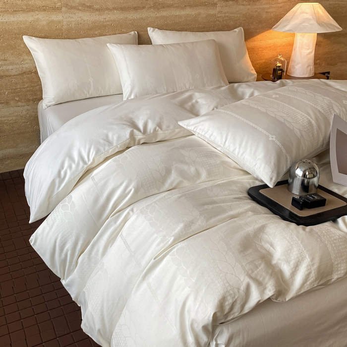 91家纺网 家纺一手货源 找家纺 琪格格纺织 2026新款纯棉全棉60s贡缎轻奢大提花四件套 纯棉贡缎 麦穗白