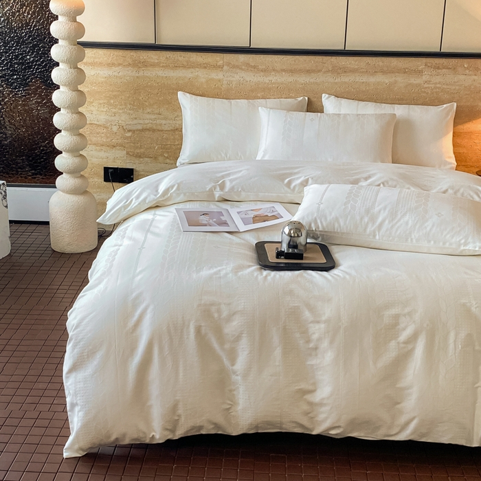 91家纺网 家纺一手货源 找家纺 琪格格纺织 2026新款纯棉全棉60s贡缎轻奢大提花四件套 纯棉贡缎 麦穗白