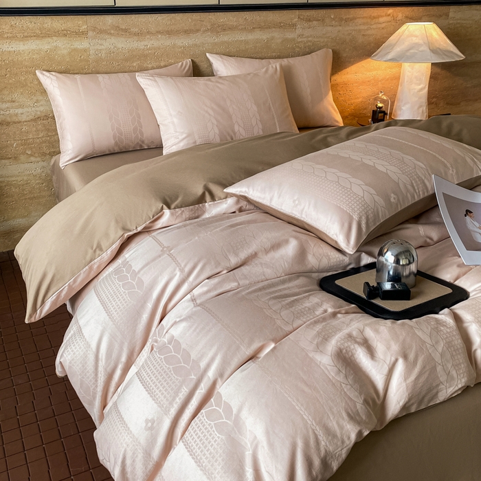 91家纺网 家纺一手货源 找家纺 琪格格纺织 2026新款纯棉全棉60s贡缎轻奢大提花四件套 纯棉贡缎 麦穗咖