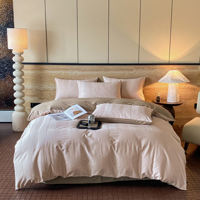 91家纺网 家纺一手货源 找家纺 琪格格纺织 2026新款纯棉全棉60s贡缎轻奢大提花四件套 纯棉贡缎 麦穗咖