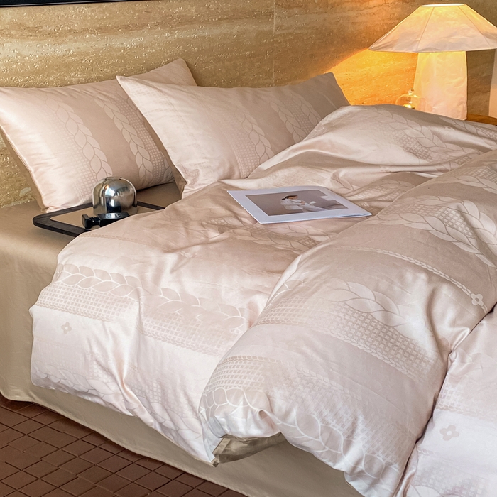 91家纺网 家纺一手货源 找家纺 琪格格纺织 2026新款纯棉全棉60s贡缎轻奢大提花四件套 纯棉贡缎 麦穗咖