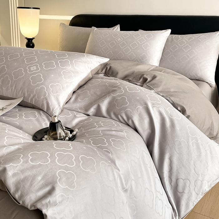 91家纺网 家纺一手货源 找家纺 琪格格纺织 2026新款纯棉全棉60s贡缎轻奢大提花四件套 纯棉贡缎 薇妮莎灰