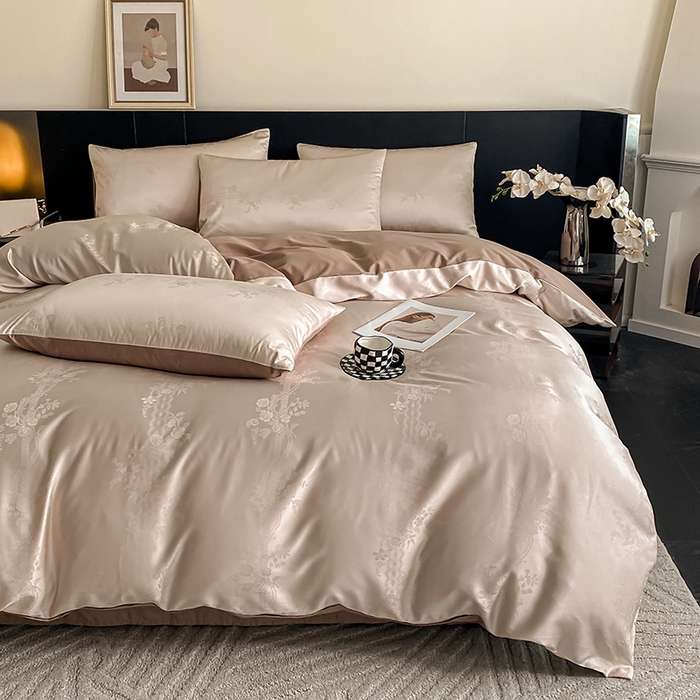 91家纺网 家纺一手货源 找家纺 琪格格纺织 2026新款纯棉全棉60s贡缎轻奢大提花四件套 纯棉贡缎 花淡妍