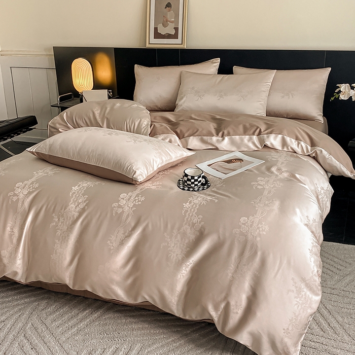 91家纺网 家纺一手货源 找家纺 琪格格纺织 2026新款纯棉全棉60s贡缎轻奢大提花四件套 纯棉贡缎 花淡妍