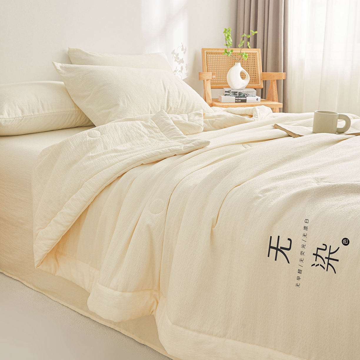 91家纺网 家纺一手货源 找家纺 晓时候 2026A类云感双层纱夏被四件套新疆棉花被无染夏凉被空调被 云朵白