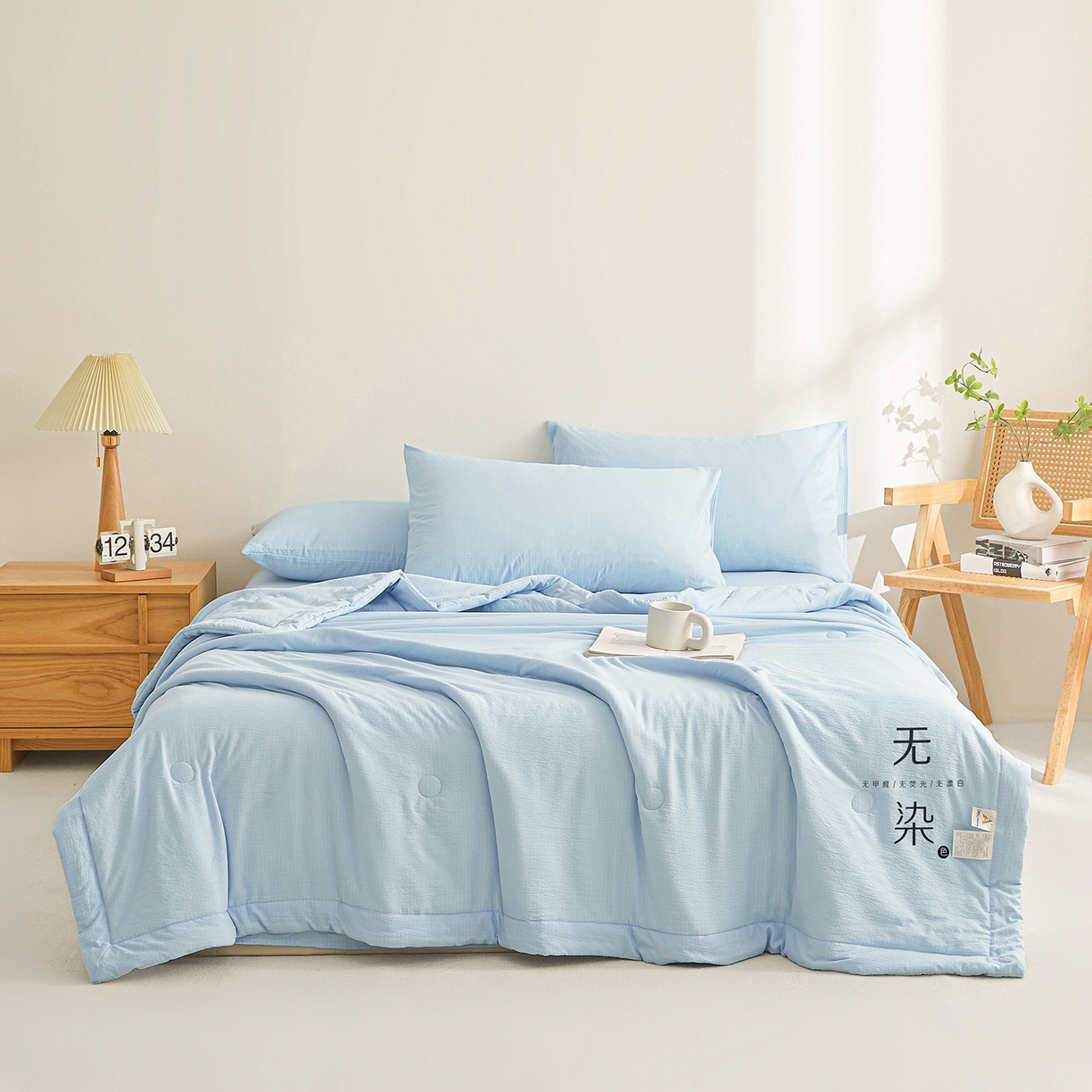91家纺网 家纺一手货源 找家纺 晓时候 2026A类云感双层纱夏被四件套新疆棉花被无染夏凉被空调被 青春蓝