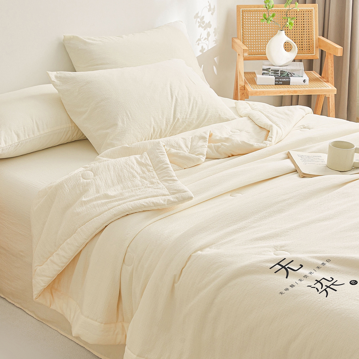 91家纺网 家纺一手货源 找家纺 晓时候 2026A类云感双层纱夏被四件套新疆棉花被无染夏凉被空调被 云朵白