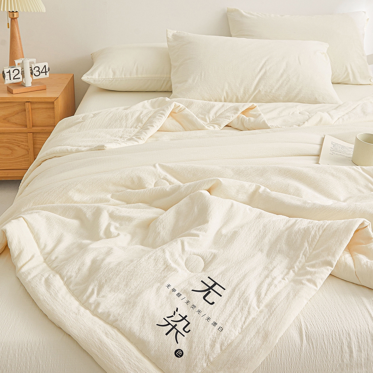 91家纺网 家纺一手货源 找家纺 晓时候 2026A类云感双层纱夏被四件套新疆棉花被无染夏凉被空调被 云朵白