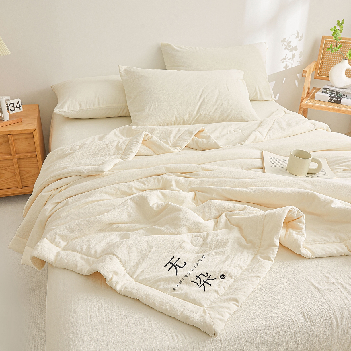 91家纺网 家纺一手货源 找家纺 晓时候 2026A类云感双层纱夏被四件套新疆棉花被无染夏凉被空调被 云朵白