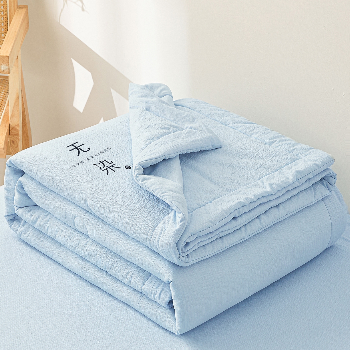 91家纺网 家纺一手货源 找家纺 晓时候 2026A类云感双层纱夏被四件套新疆棉花被无染夏凉被空调被 青春蓝