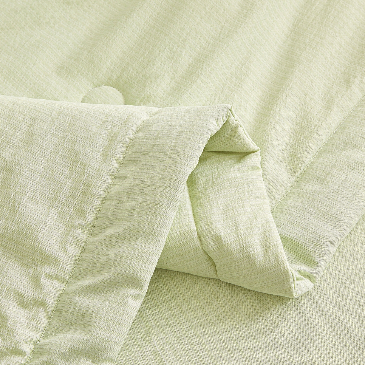 91家纺网 家纺一手货源 找家纺 晓时候 2026A类云感双层纱夏被四件套新疆棉花被无染夏凉被空调被 青竹绿