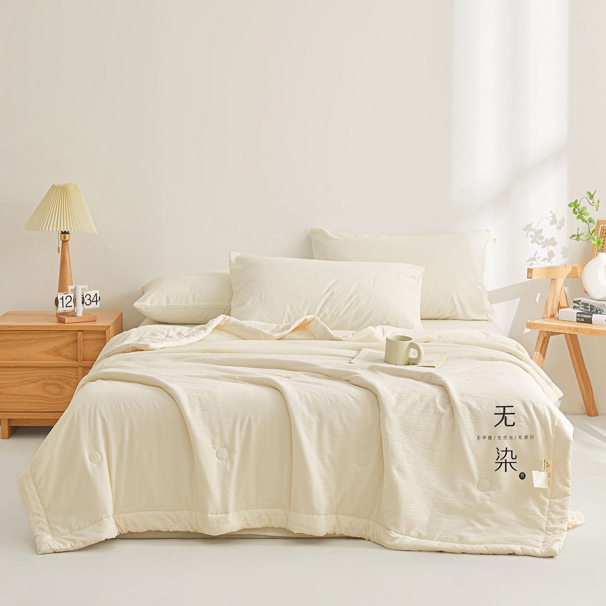 91家纺网 家纺一手货源 找家纺 晓时候 2026A类云感双层纱夏被四件套新疆棉花被无染夏凉被空调被 云朵白