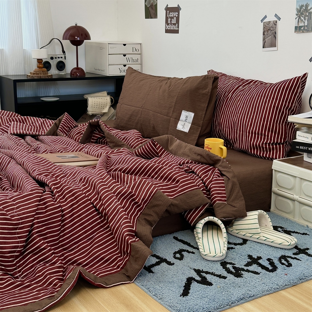 91家纺网 家纺一手货源 找家纺 （总）拾一 2026新款简约日式条纹软糯水洗棉木棉夏凉被四件套单件空调被