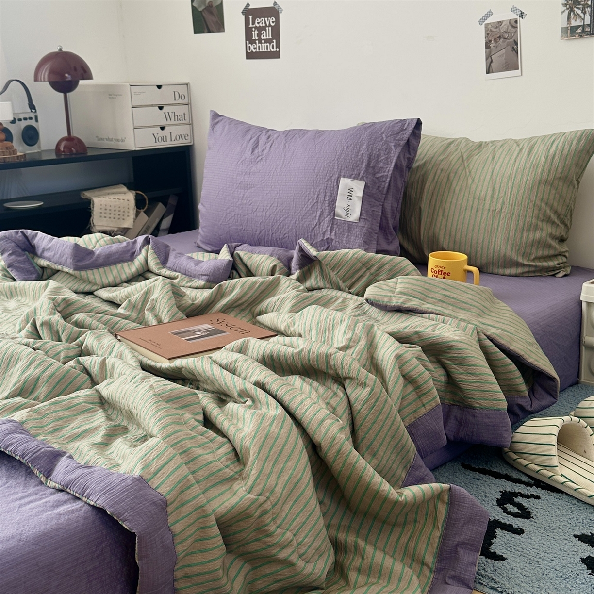 91家纺网 家纺一手货源 找家纺 （总）拾一 2026新款简约日式条纹软糯水洗棉木棉夏凉被四件套单件空调被