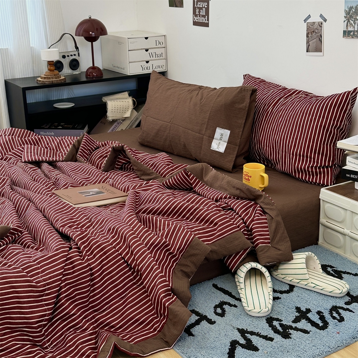 91家纺网 家纺一手货源 找家纺 （总）拾一 2026新款简约日式条纹软糯水洗棉木棉夏凉被四件套单件空调被