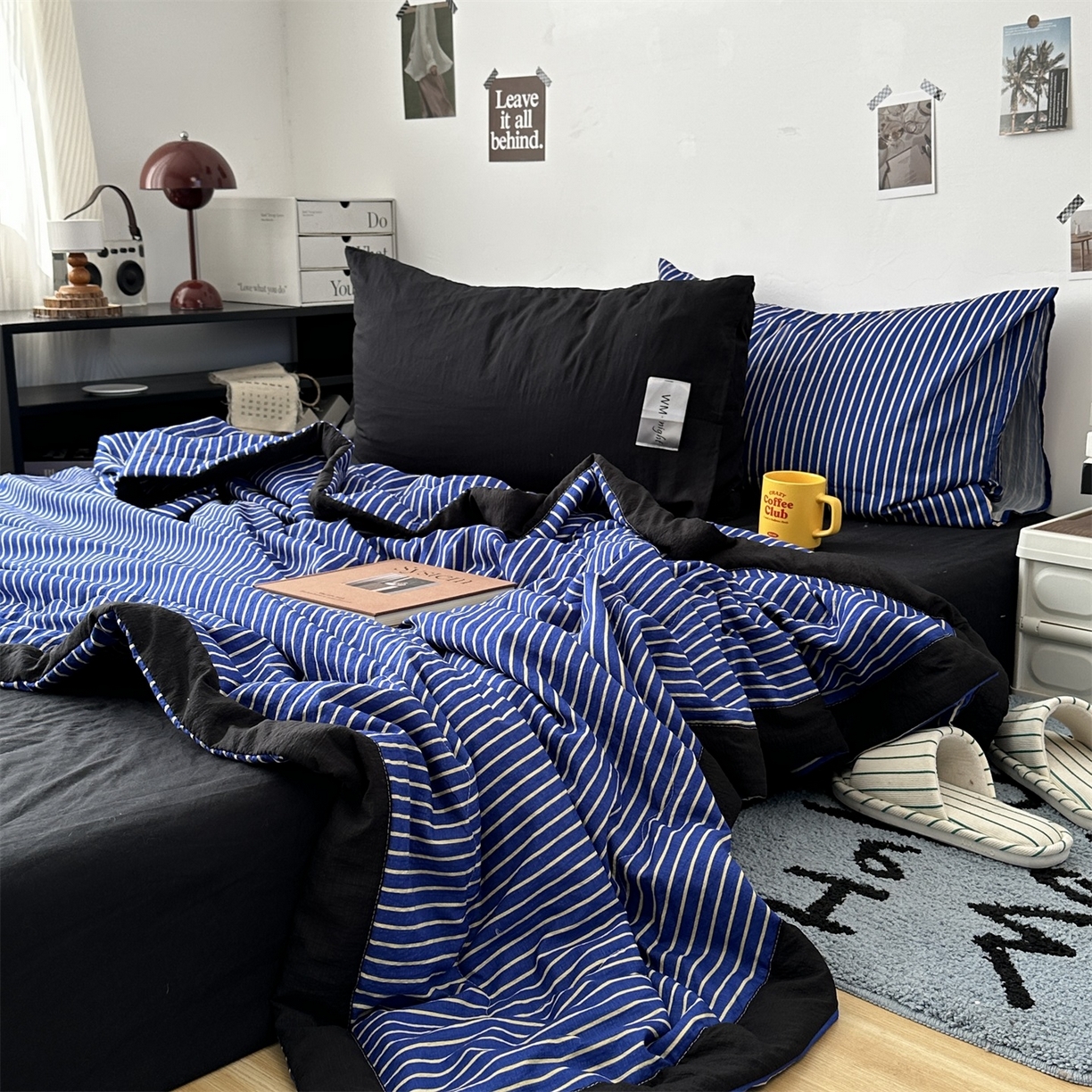 91家纺网 家纺一手货源 找家纺 （总）拾一 2026新款简约日式条纹软糯水洗棉木棉夏凉被四件套单件空调被