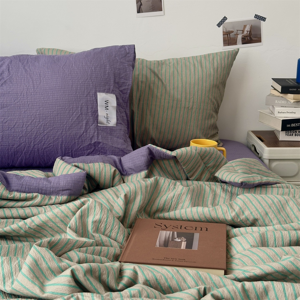 91家纺网 家纺一手货源 找家纺 拾一 2026新款简约日式条纹软糯水洗棉木棉夏凉被四件套单件空调被 夏凉被 草绿-绿条