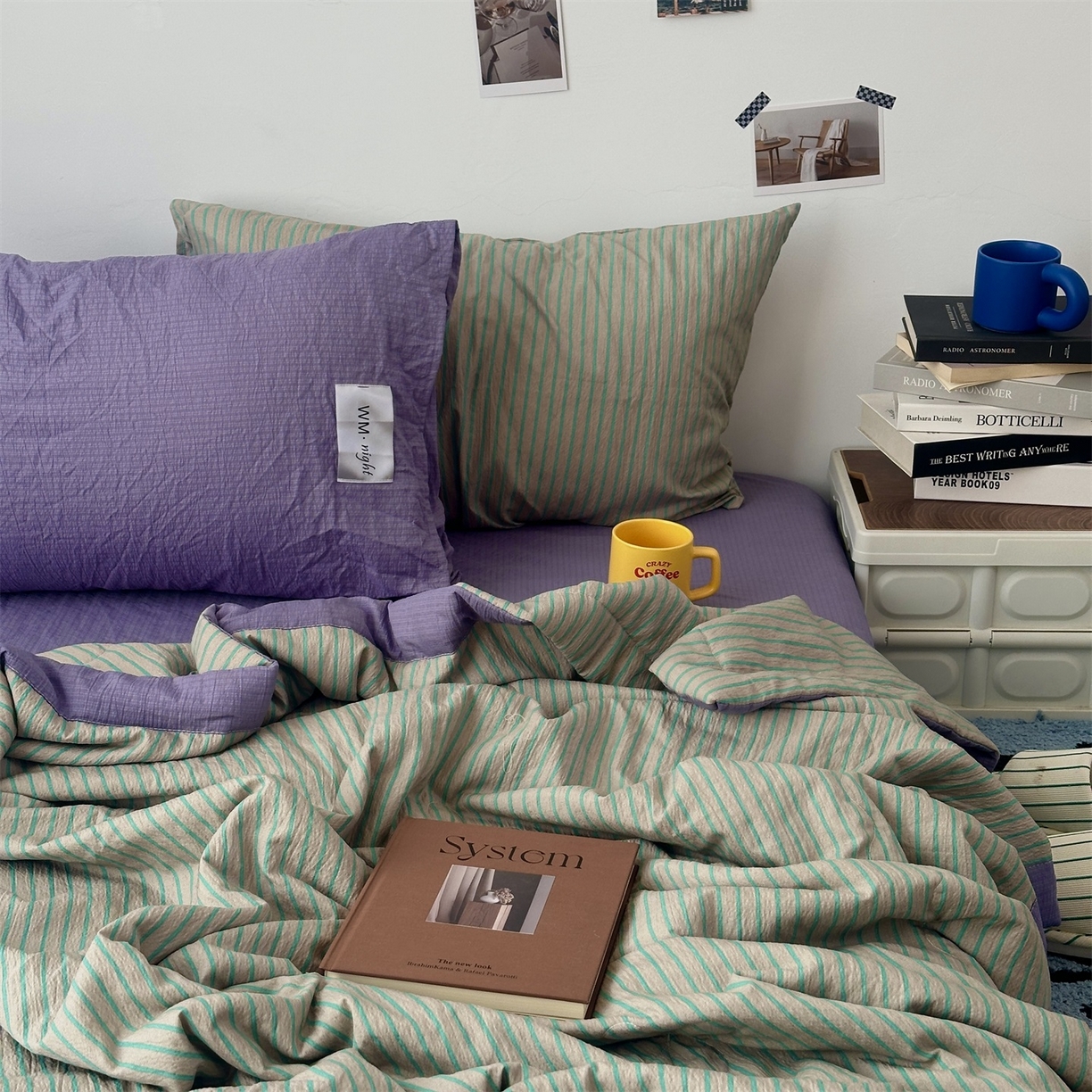 91家纺网 家纺一手货源 找家纺 拾一 2026新款简约日式条纹软糯水洗棉木棉夏凉被四件套单件空调被 夏凉被 草绿-绿条