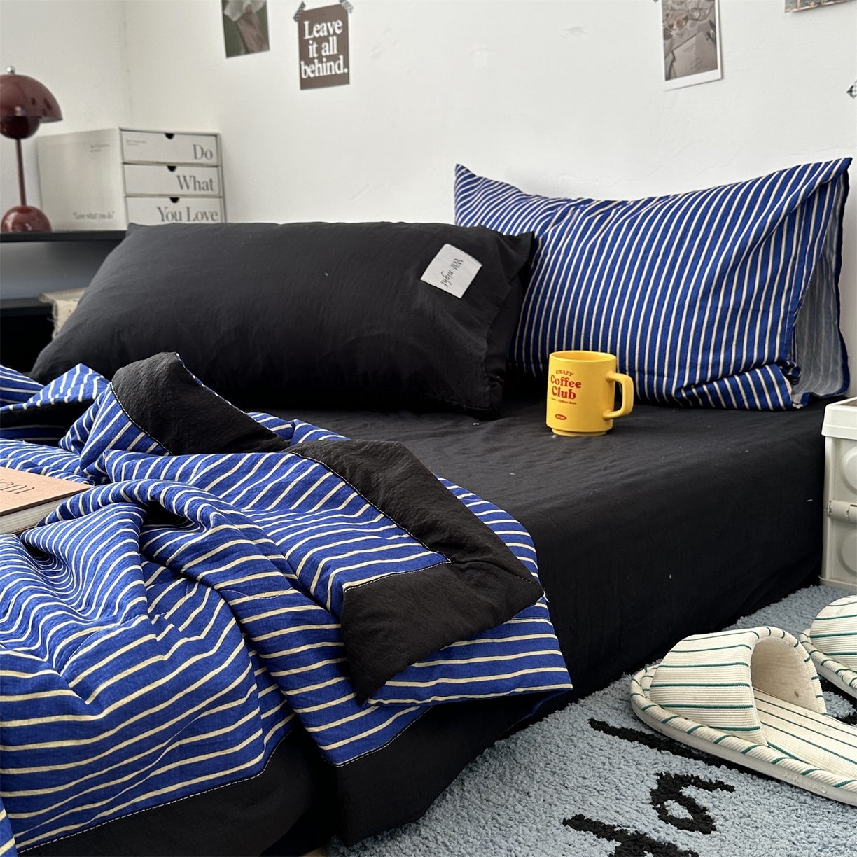 91家纺网 家纺一手货源 找家纺 拾一 2026新款简约日式条纹软糯水洗棉木棉夏凉被四件套单件空调被 夏凉被 克莱因蓝-白条