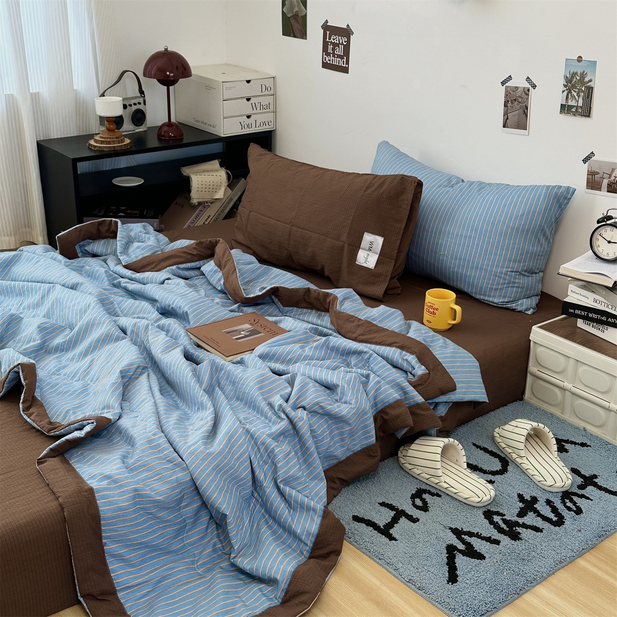 91家纺网 家纺一手货源 找家纺 （总）拾一 2026新款简约日式条纹软糯水洗棉木棉夏凉被四件套单件空调被