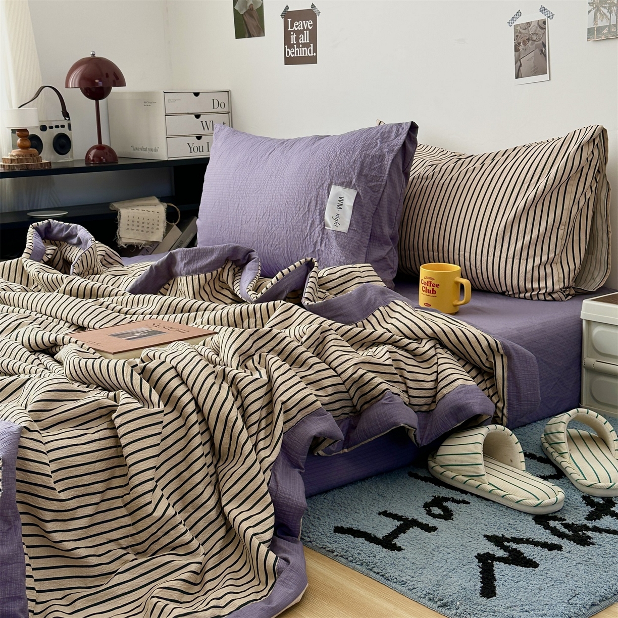 91家纺网 家纺一手货源 找家纺 （总）拾一 2026新款简约日式条纹软糯水洗棉木棉夏凉被四件套单件空调被