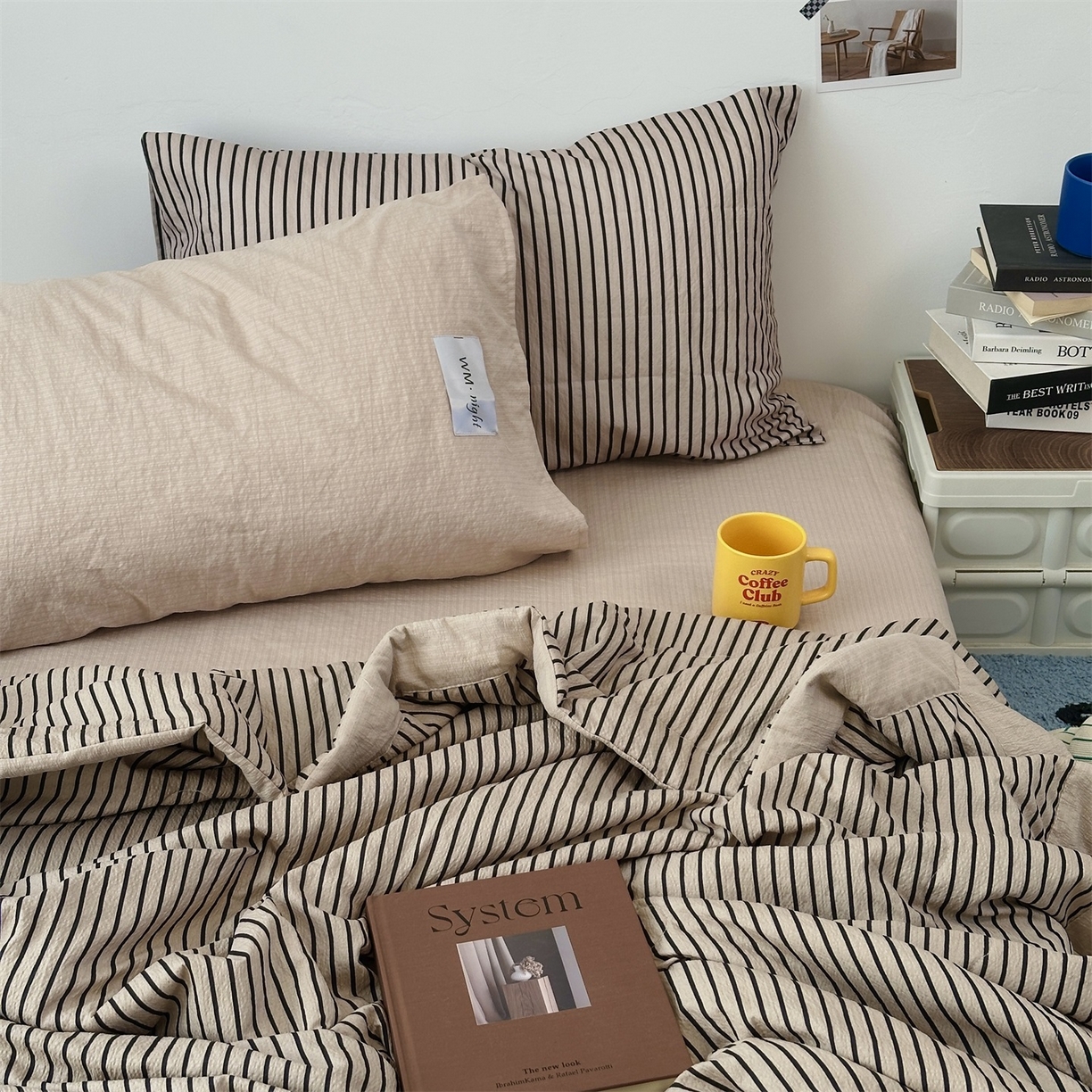 91家纺网 家纺一手货源 找家纺 拾一 2026新款简约日式条纹软糯水洗棉木棉夏凉被四件套单件空调被 夏凉被 灰-黑条