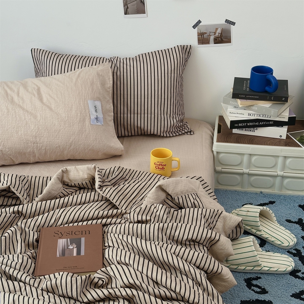 91家纺网 家纺一手货源 找家纺 拾一 2026新款简约日式条纹软糯水洗棉木棉夏凉被四件套单件空调被 夏凉被 灰-黑条