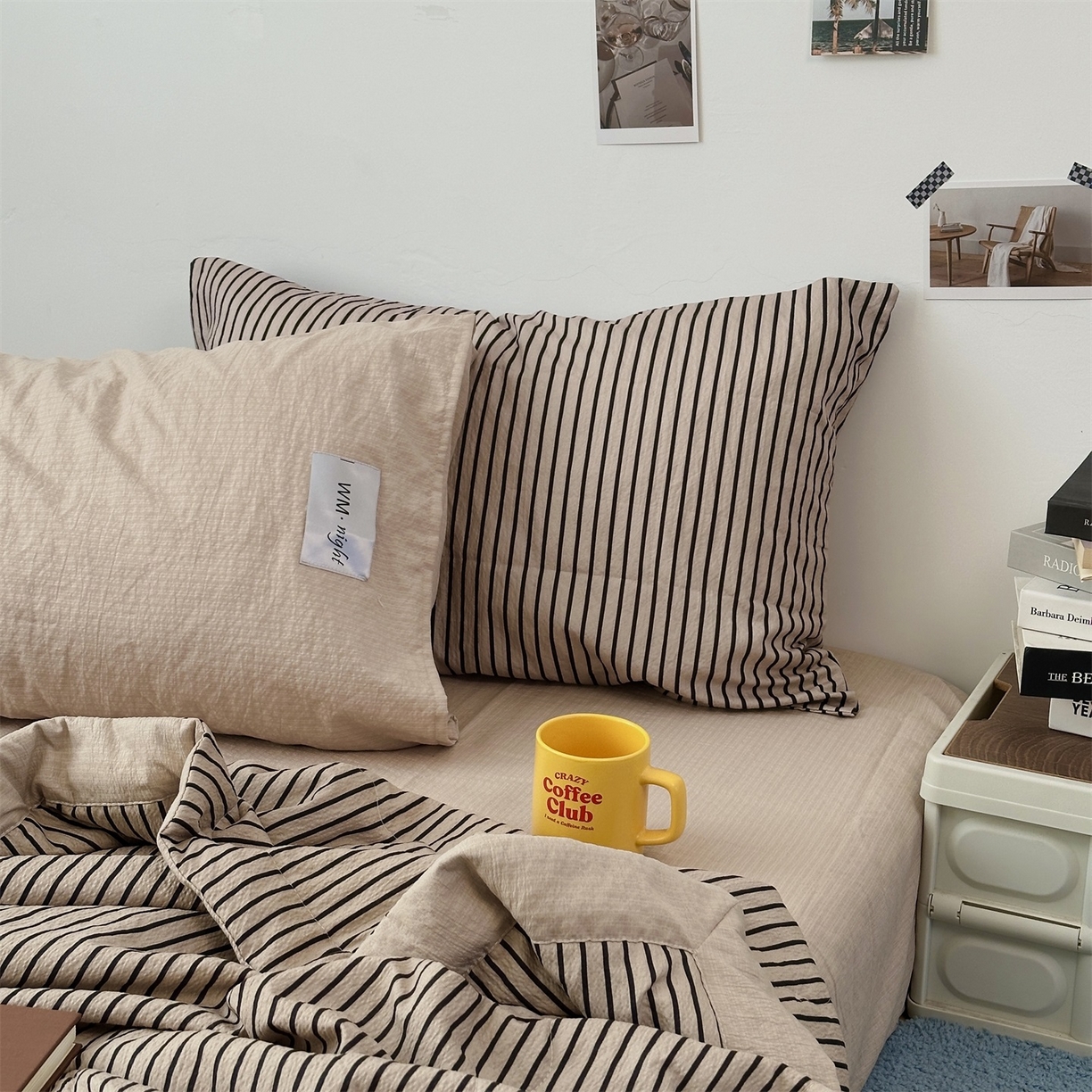 91家纺网 家纺一手货源 找家纺 拾一 2026新款简约日式条纹软糯水洗棉木棉夏凉被四件套单件空调被 夏凉被 灰-黑条