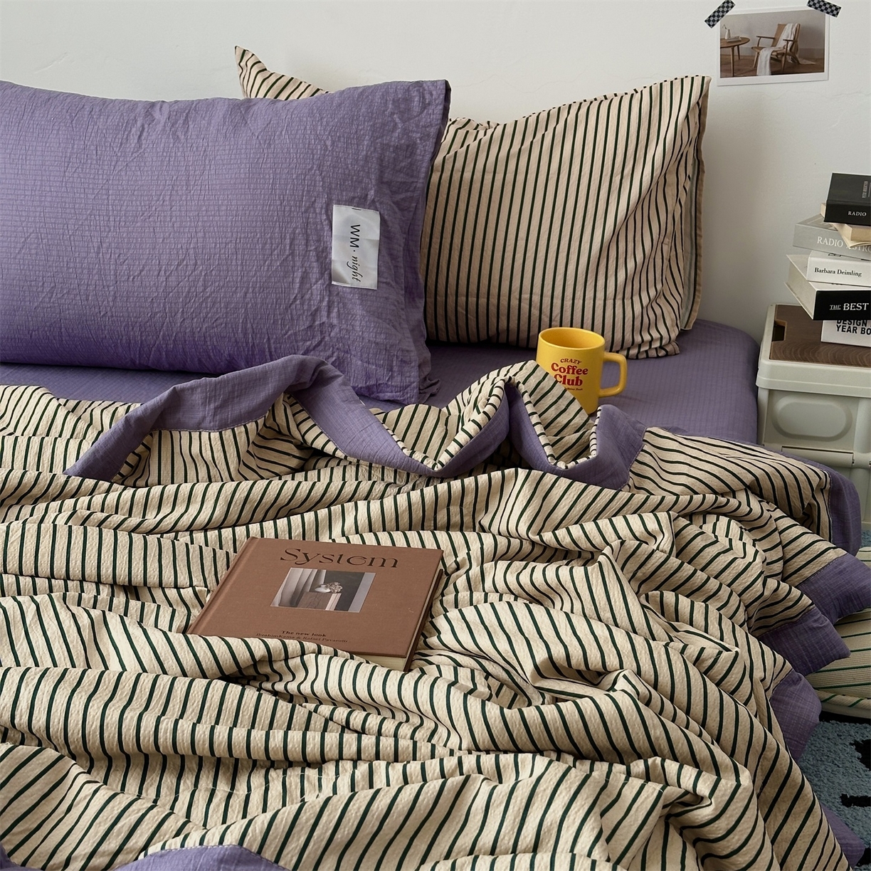 91家纺网 家纺一手货源 找家纺 拾一 2026新款简约日式条纹软糯水洗棉木棉夏凉被四件套单件空调被 夏凉被 卡其-绿条