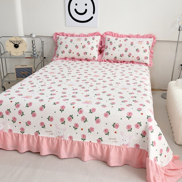 91家纺网 家纺一手货源 找家纺 （总）赛琳 2026新款水洗棉花边床盖单件床盖四季通用夹棉床盖 床盖单件