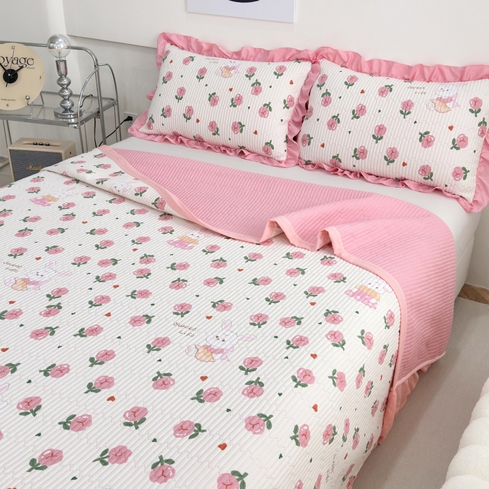 91家纺网 家纺一手货源 找家纺 （总）赛琳 2026新款水洗棉花边床盖单件床盖四季通用夹棉床盖 床盖单件