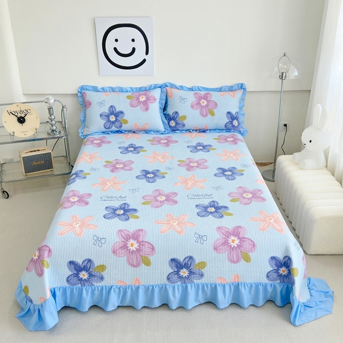 91家纺网 家纺一手货源 找家纺 （总）赛琳 2026新款水洗棉花边床盖单件床盖四季通用夹棉床盖 床盖单件