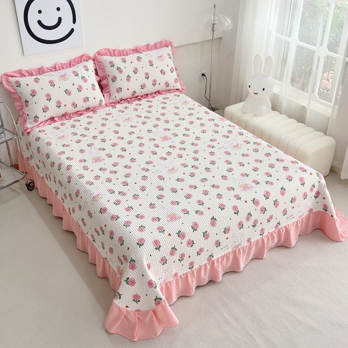 91家纺网 家纺一手货源 找家纺 （总）赛琳 2026新款水洗棉花边床盖单件床盖四季通用夹棉床盖 床盖单件