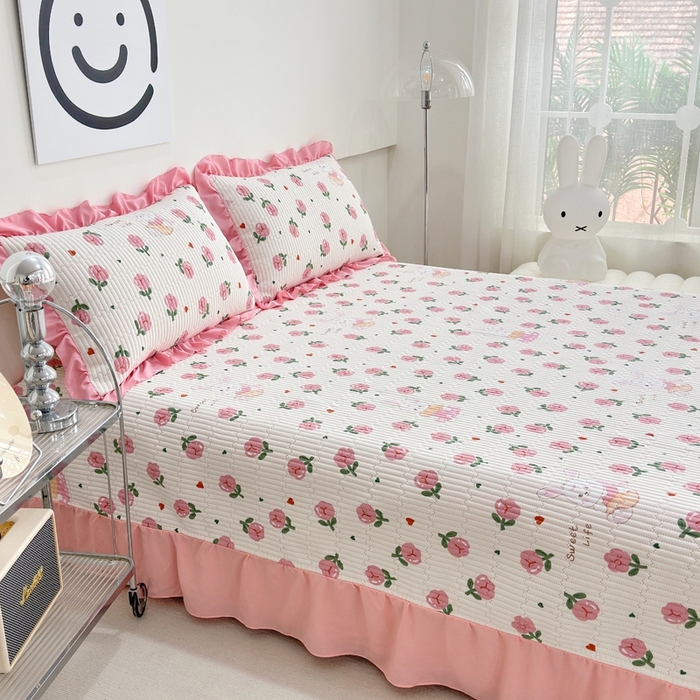 91家纺网 家纺一手货源 找家纺 （总）赛琳 2026新款水洗棉花边床盖单件床盖四季通用夹棉床盖 床盖单件