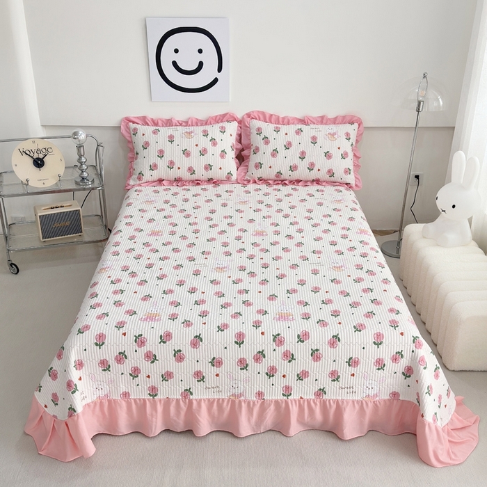 91家纺网 家纺一手货源 找家纺 （总）赛琳 2026新款水洗棉花边床盖单件床盖四季通用夹棉床盖 床盖单件