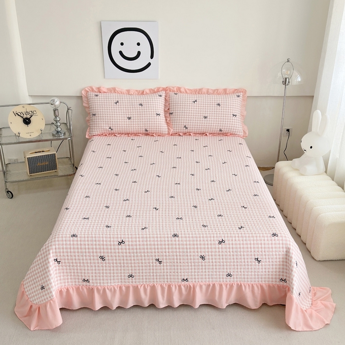 91家纺网 家纺一手货源 找家纺 （总）赛琳 2026新款水洗棉花边床盖单件床盖四季通用夹棉床盖 床盖单件